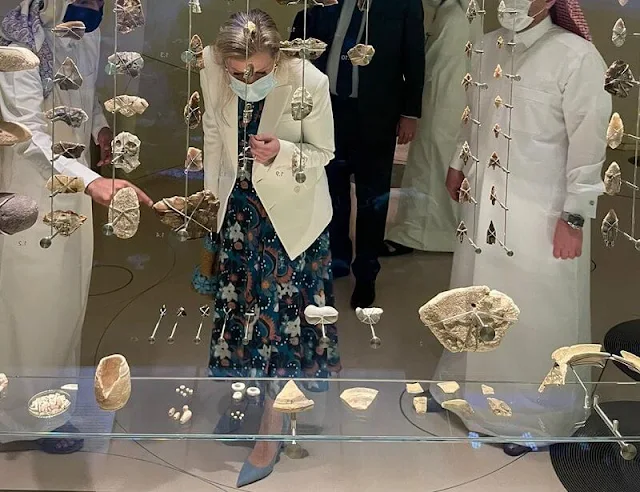 Countess of Wessex wore a pia gathered tier midi dress from Soler London. The Countess visited National Museum of Qatar