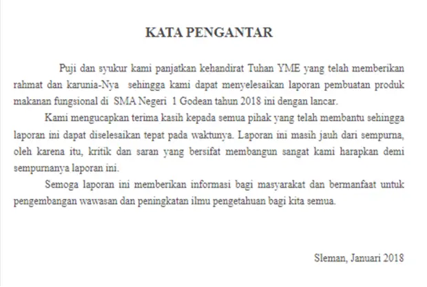 contoh laporan pembuatan produk makanan