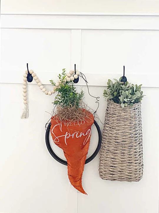 carrot and basket hanging on hooks