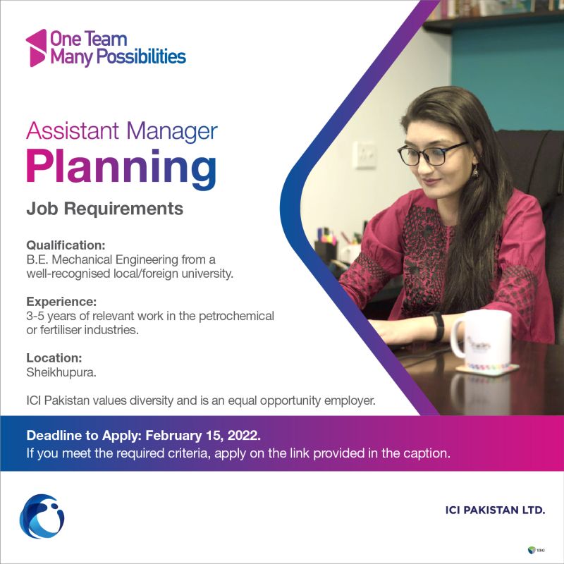 ICI Pakistan Ltd Jobs Assistant Manager - Planning