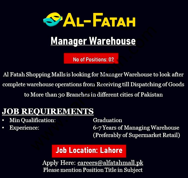 AL Fatah Shopping Malls New Jobs Manager Warehouse
