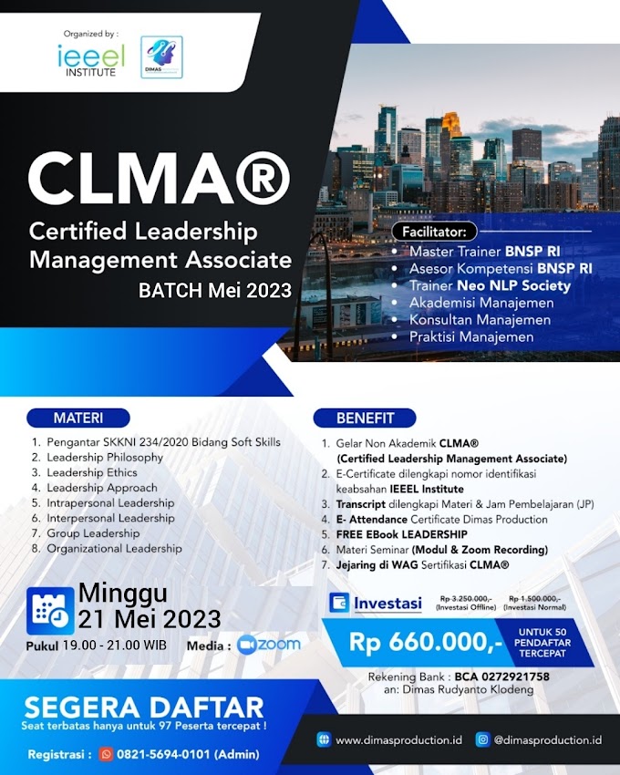 WA.0821-5694-0101 | Certified Leadership Management Associate (CLMA®) 21 Mei 2023