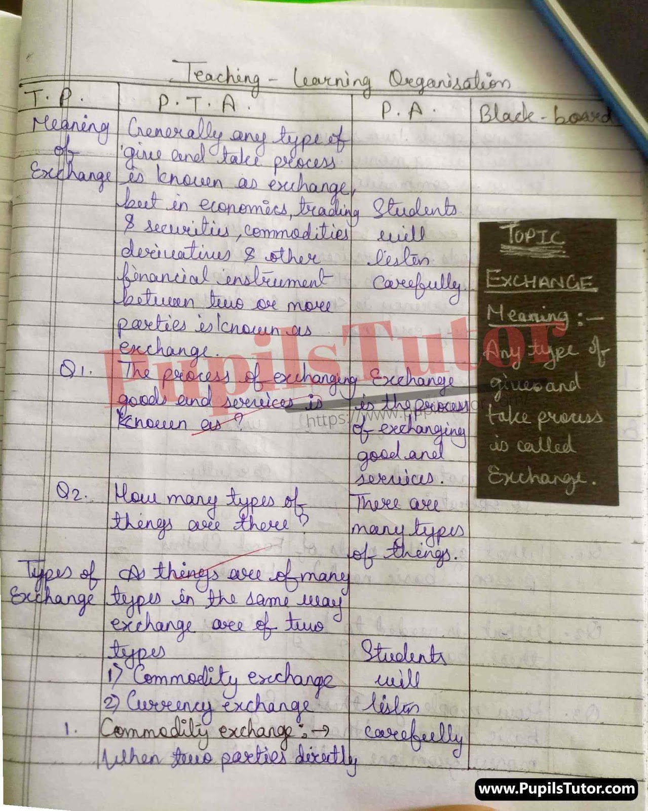 Economics Lesson Plan On Exchange For Class/Grade 11th And 12 For CBSE NCERT School And College Teachers  – (Page And Image Number 3) – www.pupilstutor.com