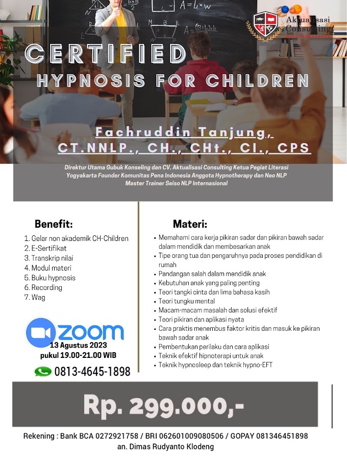WA.0813-4645-1898 | Certified Hypnosis For Children (CH-Children) 13 Agustus 2023