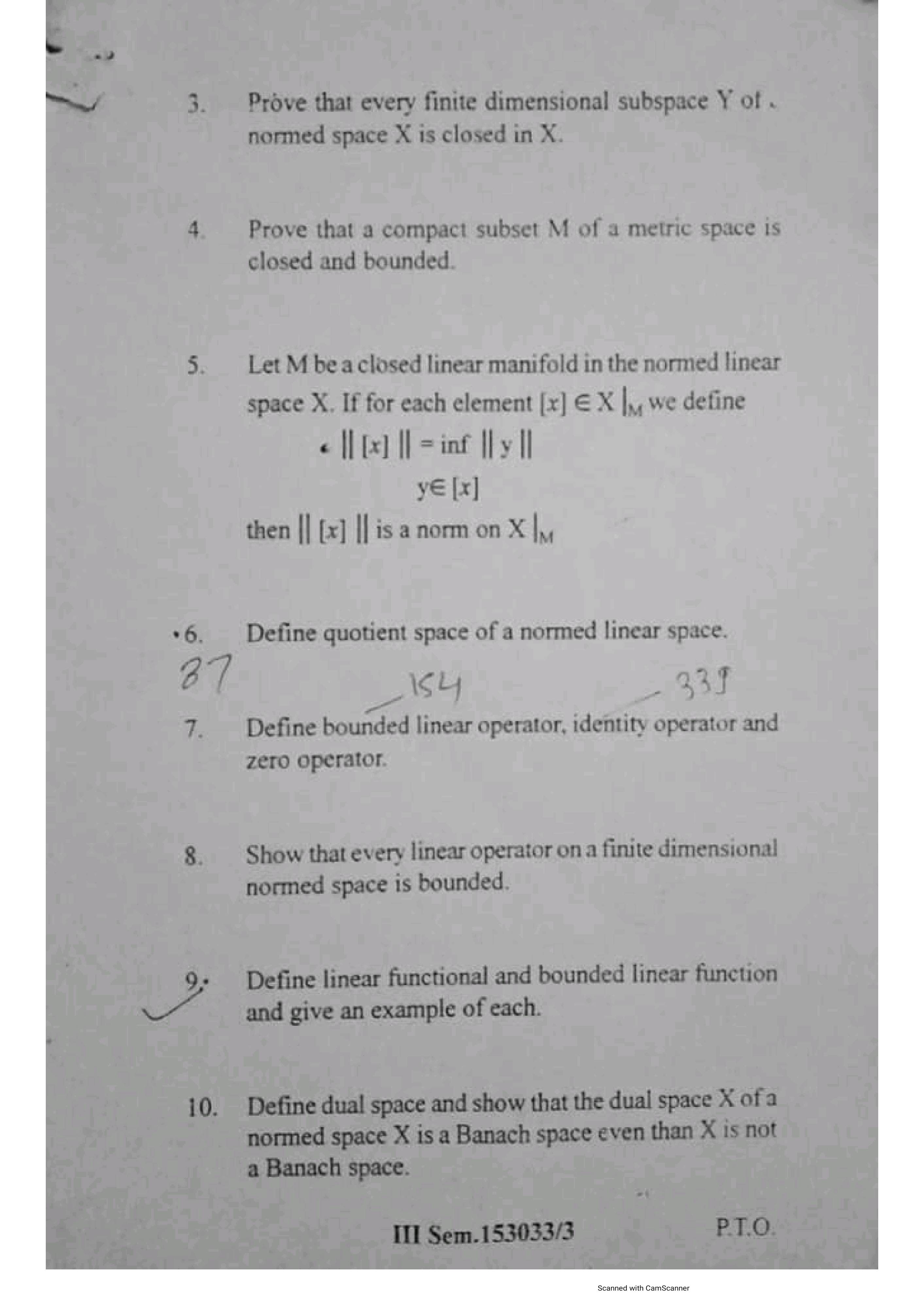 Mathematics M.Sc - IIIrd Sem Previous Question Papers Subject - Functional Anaysis