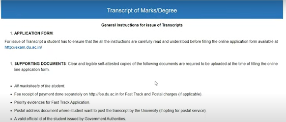 General Instructions for DU Transcripts 2022