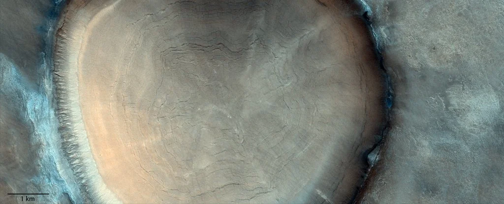 Questo stupendo cratere su Marte assomiglia stranamente a un ceppo d'albero