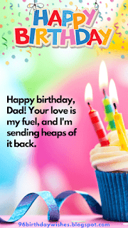 "Happy birthday, Dad! Your love is my fuel, and I'm sending heaps of it back."