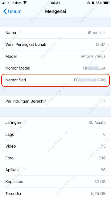 nomor seri iphone