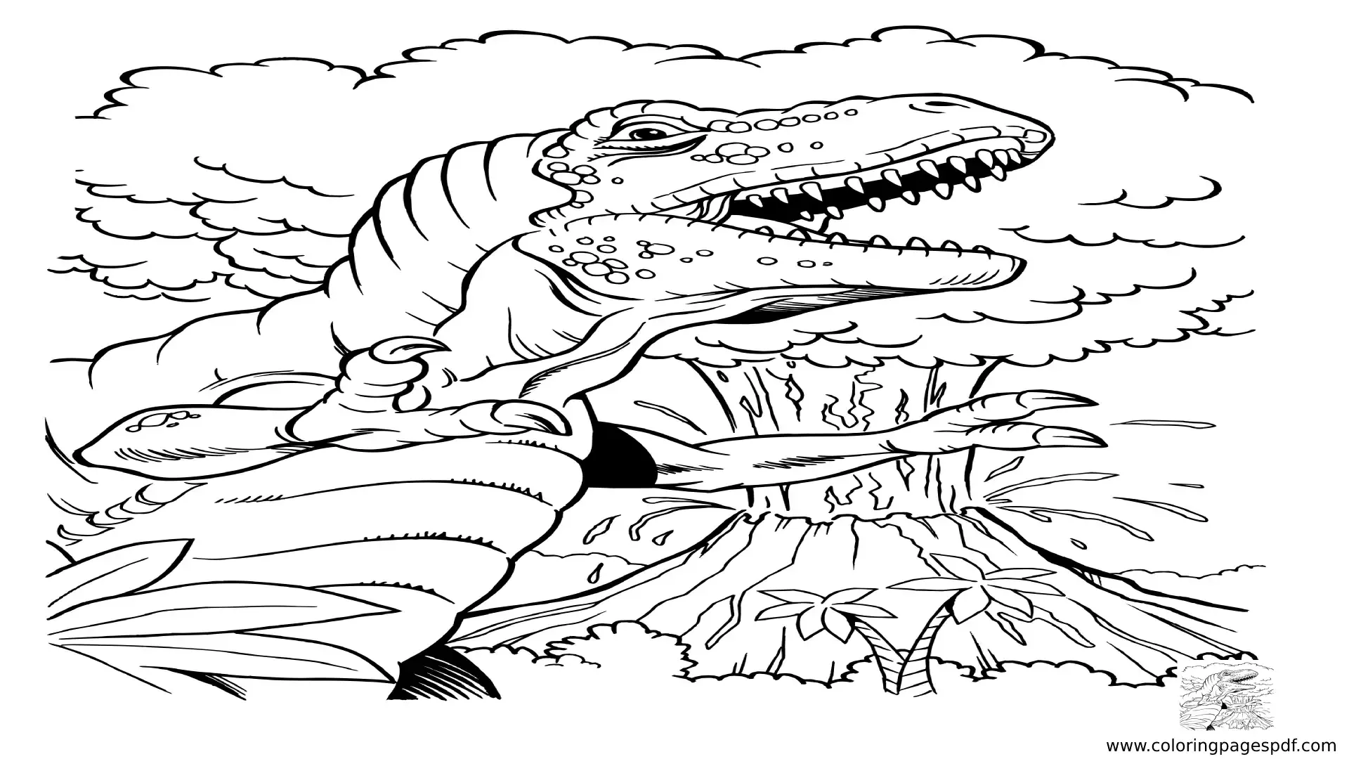 Coloring Pages Of A T rex With An Exploding Volcano