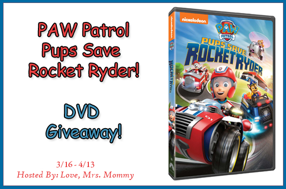 paw patrol dvd, pups save rocket ryder, rocket ryder dvd, paw patrol giveaway