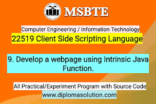 Develop a webpage using Intrinsic Java Function | 22519 Client Side Scripting Language All Practical Program with Source Code