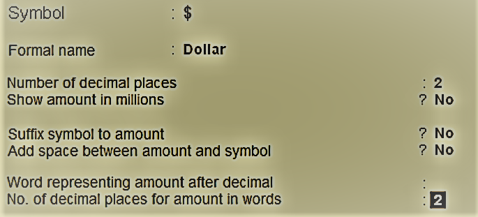 Currency in tally ERP 9