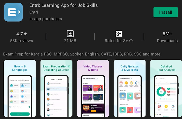 Entri: Learning App for Job Skills  mobile app by Entri