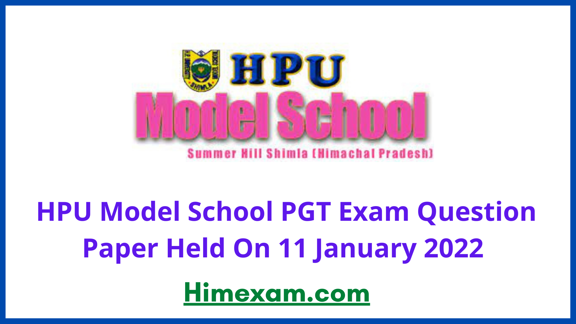 HPU Model School PGT Exam Question Paper Held On 11 January 2022