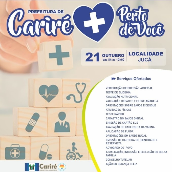 Programa "Prefeitura de Cariré mais perto de você" estará amanhã (21), em Jucá, com oferta de vários serviços à comunidade