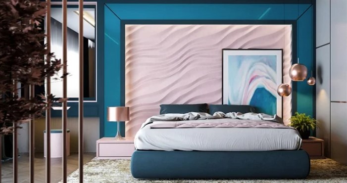 blue and pink combination bedroom wall paint