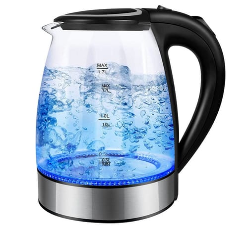 JulyPanny Portable Electric Glass Kettle with Blue LED Light