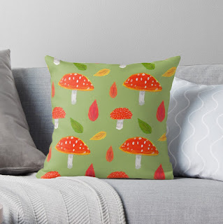 Toadstools and Mushrooms Throw Pillow/Cushion by Clare Walker at Redbubble