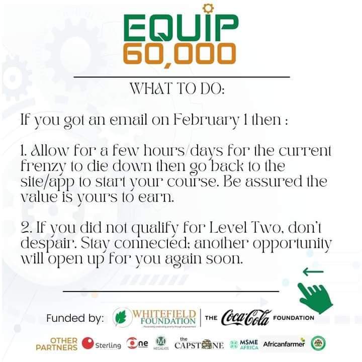 Sabon Shiri, Mutum 60,000 Zasuci Gajiyar Shirin: An Shiga Mataki Na Biyu Domin Cin Gajiyar N200,000, N100,000 Ko 25,000 Na EQUIP Empowerment Program( Whitefield Foundation)