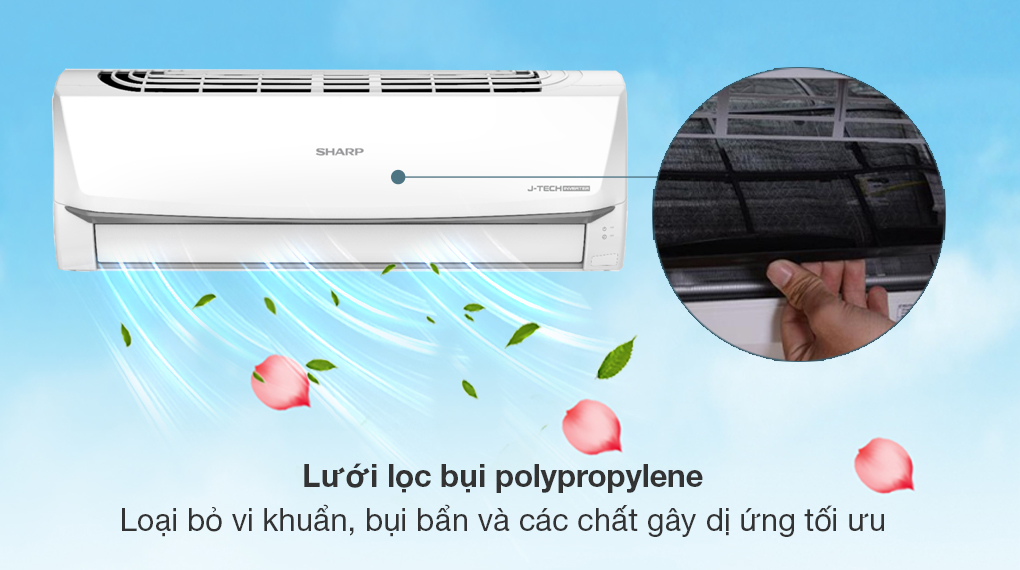 Điều hòa Sharp Inverter 12000 BTU AH-X13ZEW - Lưới lọc bụi polypropylene mang lại bầu không khí trong lành, sạch khuẩn cho căn phòng