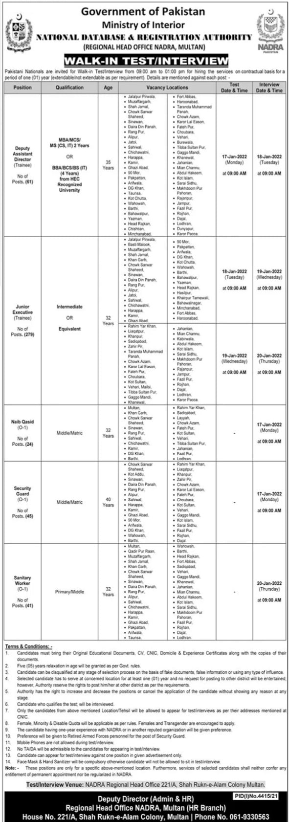 Nadra  Jobs 2022 | National Database and Registration Authority Jobs In all Pakistan