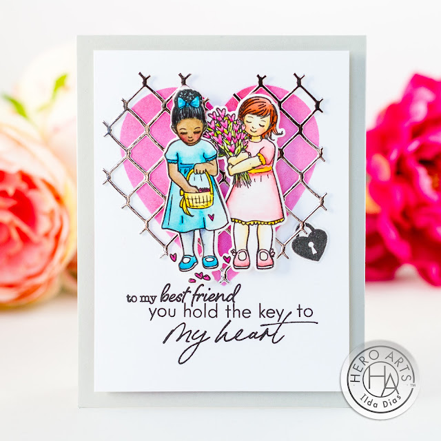 Best Friend, You Hold a Key to my Heart Card, Hero Arts, Paper Crafters Unite Against Racism, Card Making, Stamping, Die Cutting, handmade card, ilovedoingallthingscrafty, Stamps, how to,My Monthly Hero Kit,January 2022,