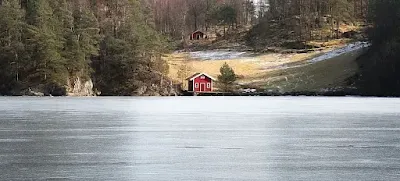 a nordic house on a lakeside