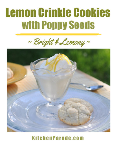 Lemon Crinkle Cookies with Poppy Seeds ♥ KitchenParade.com, bright and lemony, really charged with lemon flavor.