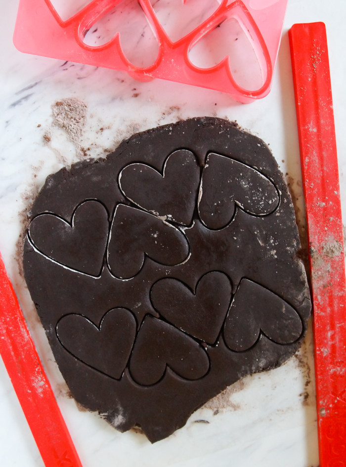 heart-shaped chocolate sugar cookie cut-outs