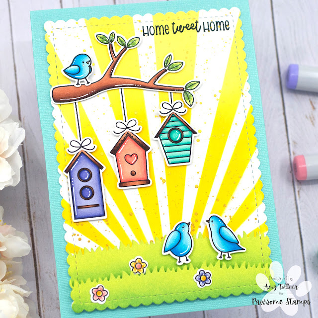 Tweet Birdie Stamp and Die Set, Rays of Sunshine Stencil by Pawsome Stamps #pawsomestamps #handmade