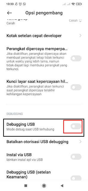 Opsi Debugging USB Pada Hp Xiaomi Redmi 9T