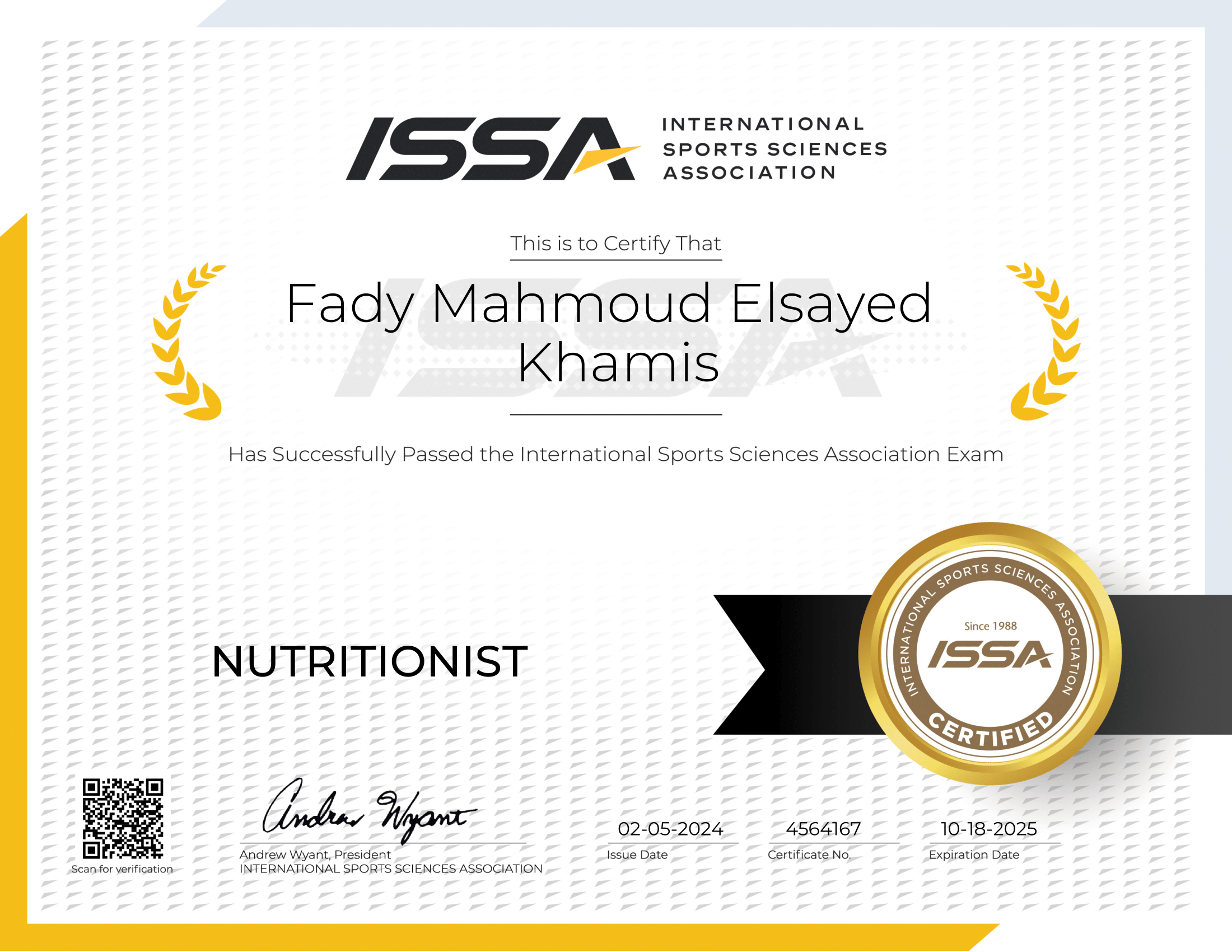 شهادة مدرب تغذية ISSA Nutritionist