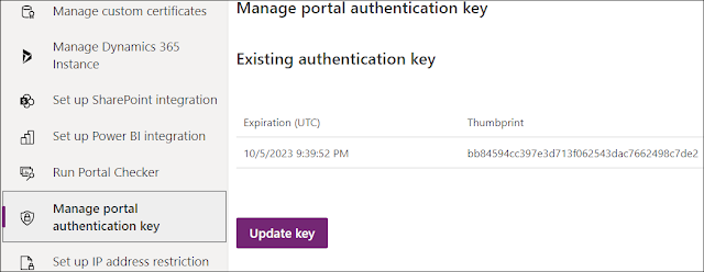 PowerApps portal authentication  key