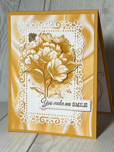 Handmade floral greeting card using Simply Marbleous 6" X 6" Designer Series Paper and the Stampin' Up! Calming Camillia Stamp Set