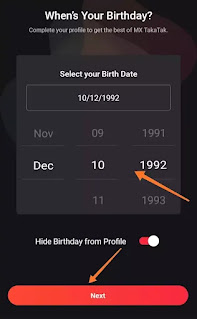 Mx takaTak select your date of birth