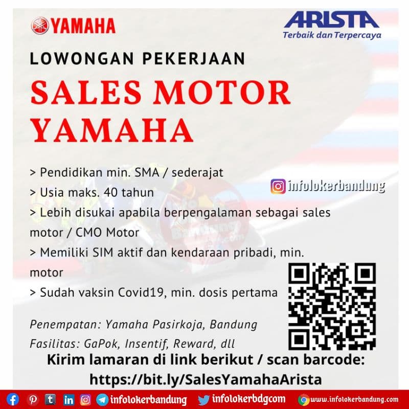 Lowongan Kerja Sales Motor Yamaha Arista Bandung Oktober 2021