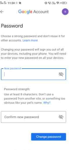 تغيير كلمة مرور Gmail على Android