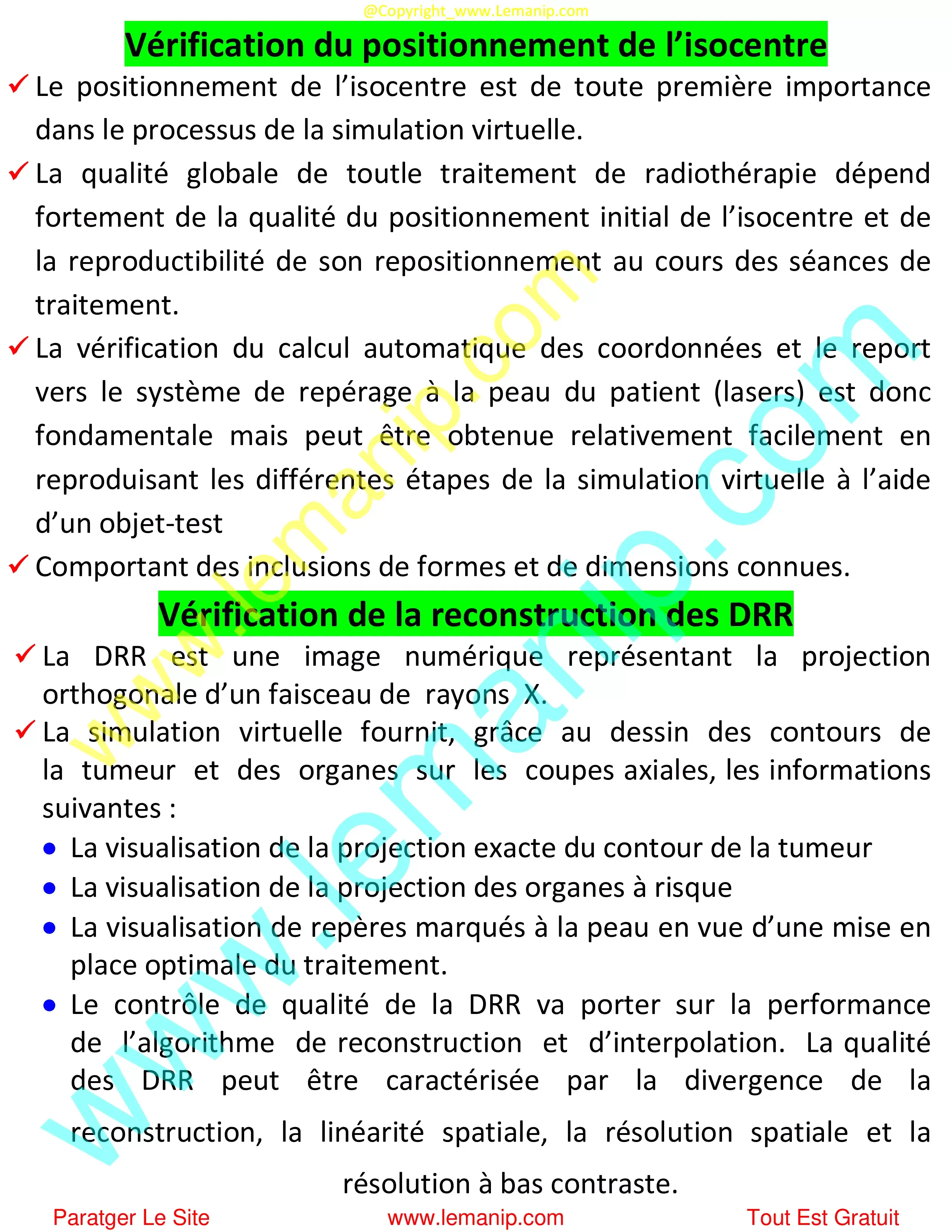 Vérification du positionnement de l’isocentre