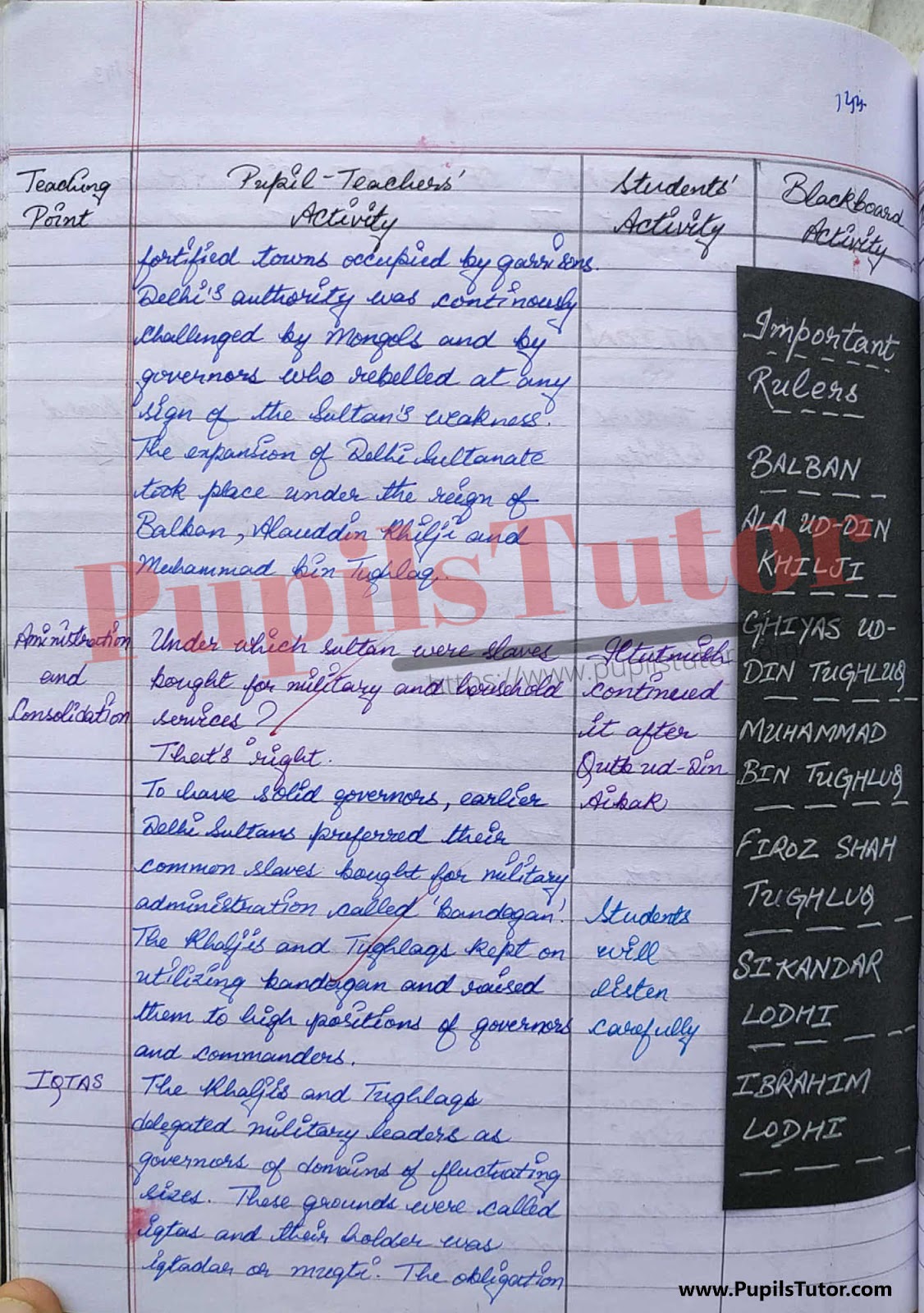 How To Make Social Science Lesson Plan For Class 11 On Delhi Sultanate Rulers In English – [Page And Photo 4] – pupilstutor.com