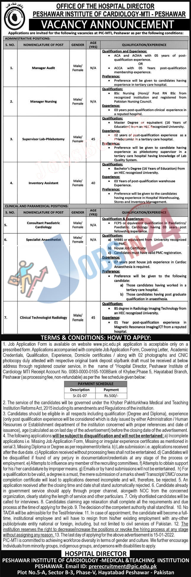 Peshawar Institute of Cardiology PIC Jobs 2022 – Application Form