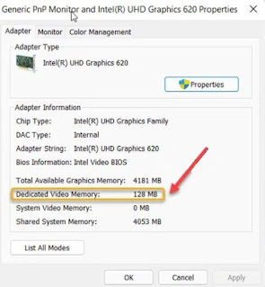 How to check the amount of video random access memory (VRAM) in Windows 11