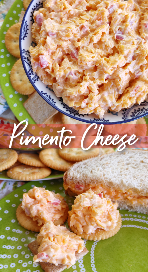 Old-Fashioned Pimento Cheese! A simple recipe for classic Southern pimento cheese spread made with cheddar cheese, pimentos, mayo, a little seasoning (and no cream cheese), perfect for sandwiches, burgers, crackers and The Masters!