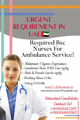 Urgently Required Male and Female Nurses for Ambulance Service in UAE