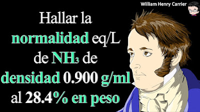 Calcular la concentración normal de NH3 de densidad 0.900 g/ml al 28.4%