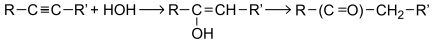 Um dos métodos de obtenção de cetonas em laboratório consiste na hidratação catalítica de alcinos, representada genericamente por