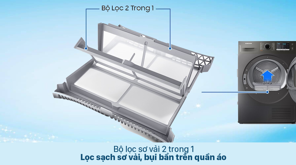 Máy sấy bơm nhiệt Samsung 9 kg DV90TA240AX/SV - Bộ lọc 2 trong 1 Máy sấy bơm nhiệt Samsung 9 kg DV90TA240AX/SV - Bộ lọc 2 trong 1