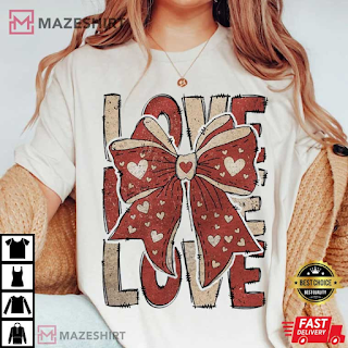 Love Heart Coquette Bow Valentines Day T-Shirt