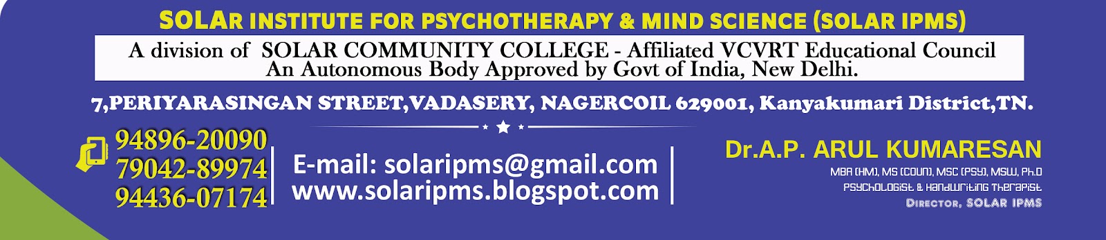 SOLAR ACADEMY &amp; INSTITUE FOR PSYCHOTHERAPY  [SOLAR IPMS]