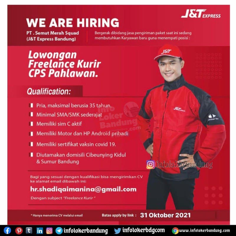 Lowongan Freelance Kurir CPS Pahlawan PT. Semut Merah Squad ( J&T Express Bandung ) Oktober 2021